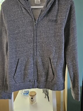 PINK Victoria's Secret Gray and Brown Cozy Lined Zip Hoodie